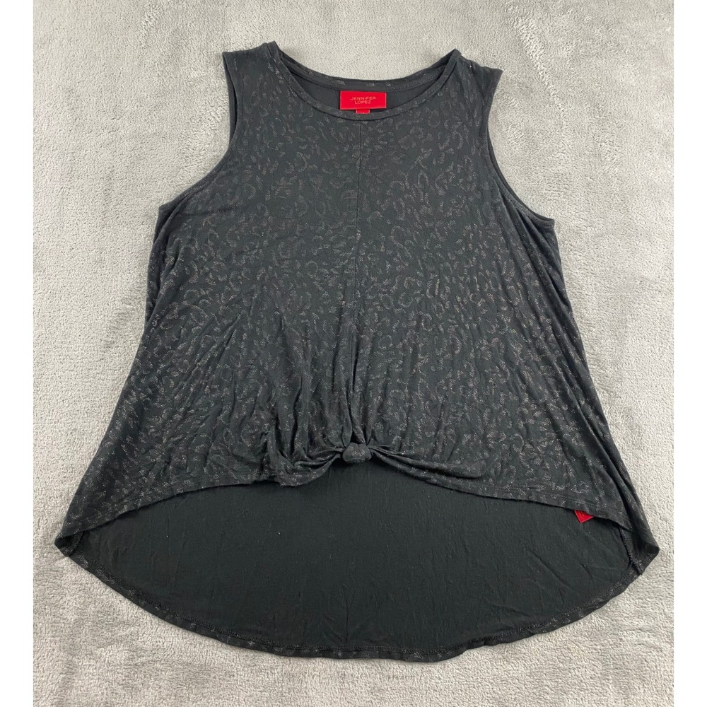 JENNIFER LOPEZ Womens Sleeveless Knit Top Charcoal Leopard Print Knot Front Sz M